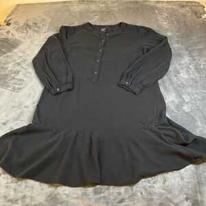 Gap Black Dress Long Sleeve Ruffle Hem‎ Casual Button Down Dress Womens Small
